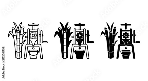 Sugarcane Juice Press Machine Icons, Rural Agriculture Equipment, Sweet Drink Production