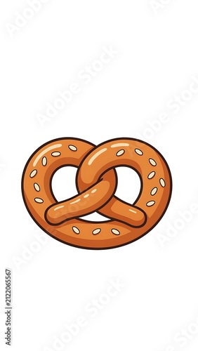 Golden brown pretzel with salt crystals isolated on white background.