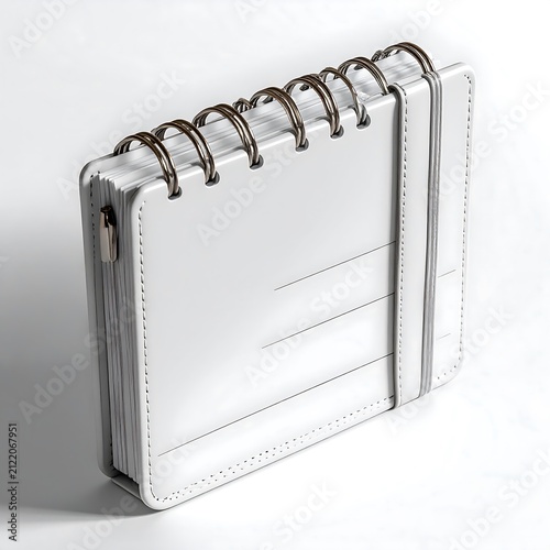 White Leather Spiral Notebook with Elastic Closure.
