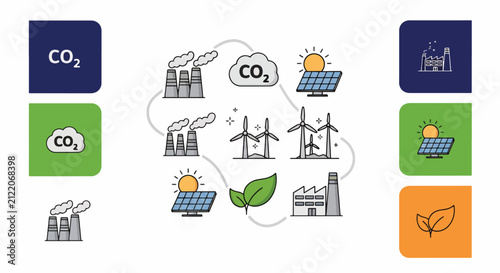 Obraz na płótnie Illustration of carbon dioxide sources and solutions.