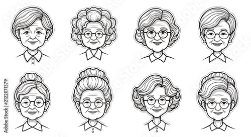 Obraz na płótnie Diverse collection of women with ornate floral headpieces illustrations
