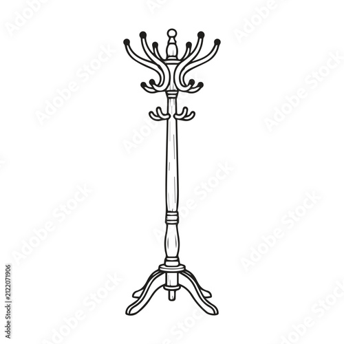Classic wooden coat rack stand illustration with furniture, illustration