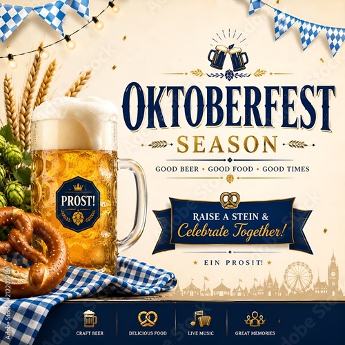 Oktoberfest seasonal festival invitation banner with beer mug and pretzel oktoberfest pretzels festival celebration tradition bavarian seasonal