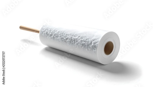 White paper towel roll on wooden stick isolated.
