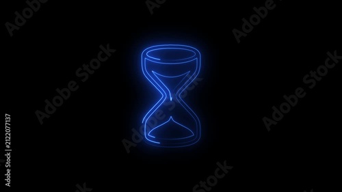 Blue Glowing Neon Hourglass Sandglass Animated Icon Motion Graphics Stock Overlay Isolated Black Background Time Countdown Clock Symbol.