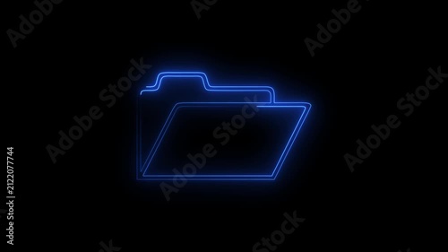 Blue Glowing Neon Open Folder Directory Animated Icon Motion Graphics Stock Overlay Isolated Black Background Data Storage File Organizer.