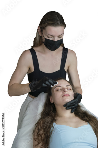 woman lies in an armchair, receiving a massage after a cosmetic injection, relaxing after a rejuvenation procedure, isolated object on transparent background, png