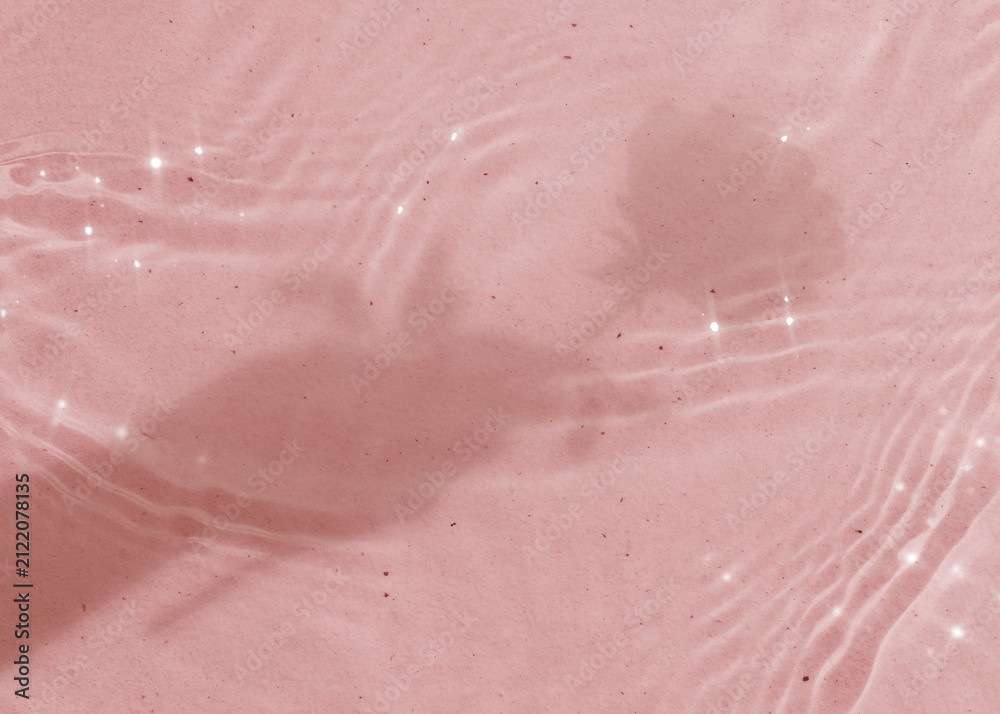 Fototapeta premium Pink pool water background, rose flower shadow