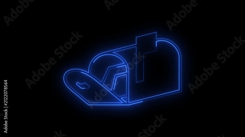 Blue Glowing Neon Mailbox Postbox Animated Icon Motion Graphics Stock Overlay Isolated Black Background Email Letter Delivery Message Symbol.