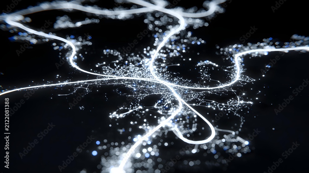Naklejka premium visualization with glowing nodes connected by dynamic lines forming a complex web