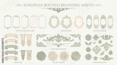 European Rococo Design Elements: Frames, Ribbons, Ornaments, Seals