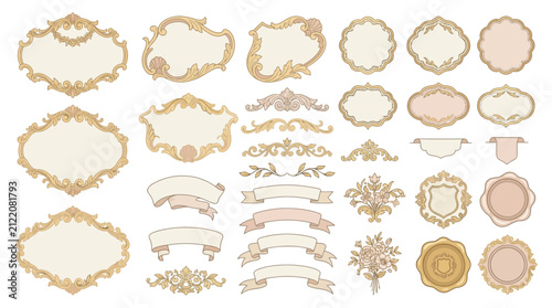 Elegant Vintage Frames and Banners Collection on Transparent Background