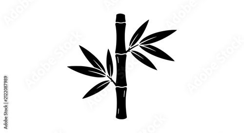 Foto Bamboo plant with green leaves stem.