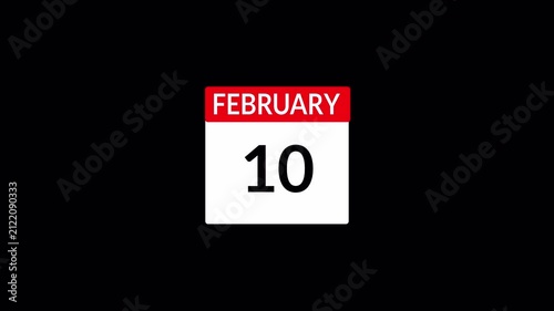 Calendar Animation Video of  February Month with Transparent Background, Animated February Month Calendar, Monthly Calendar Animation for Presentations and Schedules, New Year Calendar.