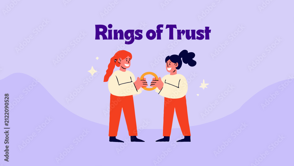 Fototapeta premium Illustration two women exchanging a ring, symbolizing rings trust
