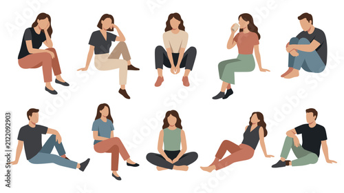 Foto Diverse group of people in casual poses sitting down.