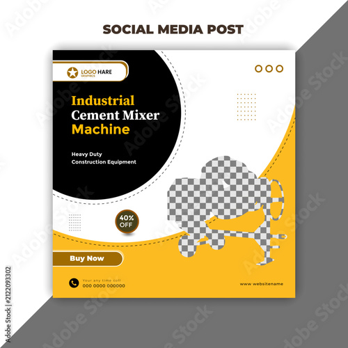 Industrial Cement Mixer Machine Social Media Banner Template for Construction Equipment Promotion