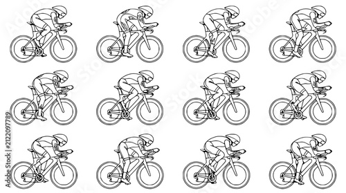 Foto Cyclist Riding Bicycle, Dynamic Motion Sequence, Line Art Illustration