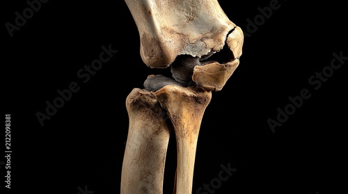 A close-up view showcases the fascinating details of a human knee joint. The textures and colors reveal age and wear, emphasizing the marvel of human anatomy