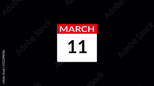Calendar Animation Video o f March Month with Transparent Background, Animated March Month Calendar, Monthly Calendar Animation for Presentations and Schedules, New Year Calendar.