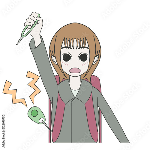 危機を感じて防犯ブザーを鳴らす（引っ張る）小学生のイラスト