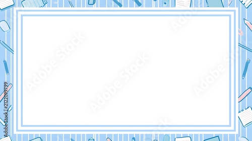 Atmospheric pastel stationery border in soft light / 雰囲気のある淡い学用品の飾り枠