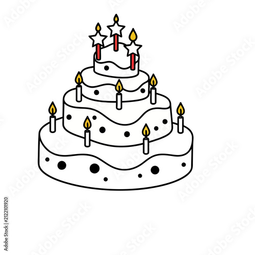 Tiered Birthday Cake with Candles and Stars