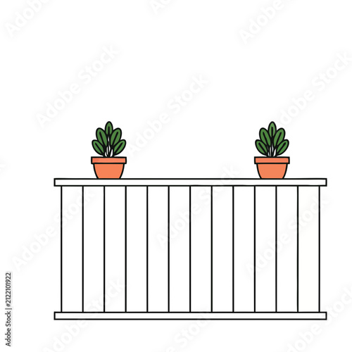 Two potted plants on a white railing