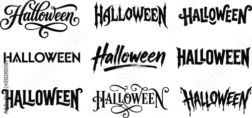 Set of various halloween typography and decorative text designs with halloween