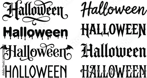 Set of halloween decorative typography and thematic lettering with halloween
