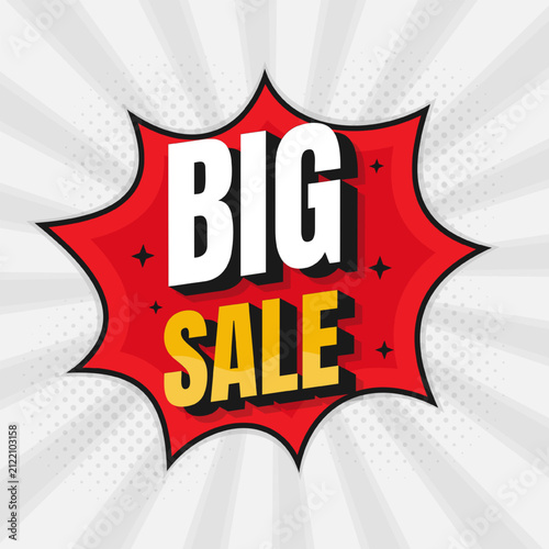 Big sale banner with retro pop art comic speech bubble style background