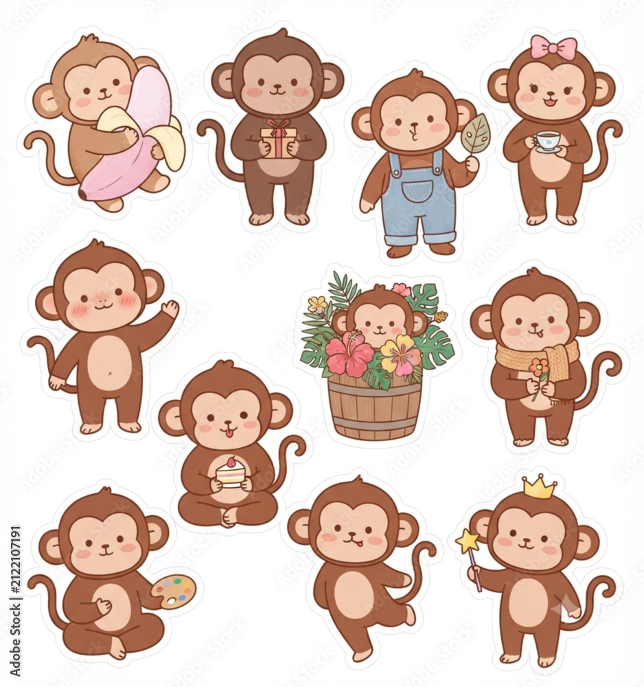 Naklejka premium Happy Monkey Character on White Background