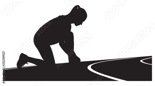 Quadro su tela Female Athlete In Starting Position Silhouette athletics