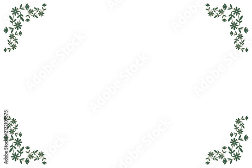 Elegant Green Floral Frame with Corner Flower Elements. Design print for greeting cards, wedding invitations, restaurant menu, royal certificates. 11