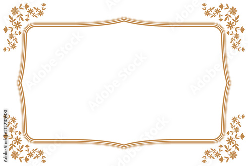 Elegant Gold Floral Frame with Corner Flower Elements. Design print for greeting cards, wedding invitations, restaurant menu, royal certificates. 12
