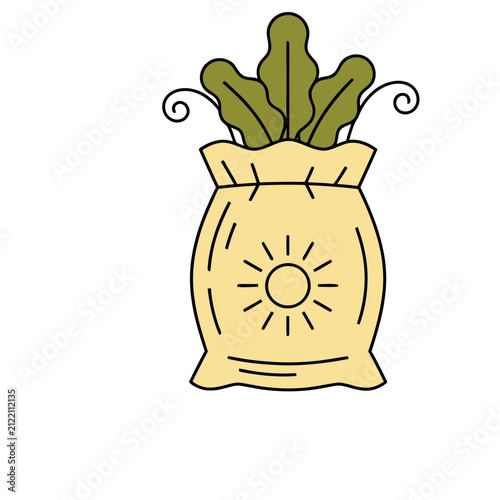 Bag of leaves with sun symbol