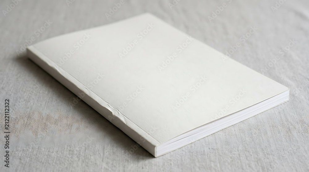 Fototapeta premium Blank white book cover laying on a light wooden table surface. magazine mockup psd