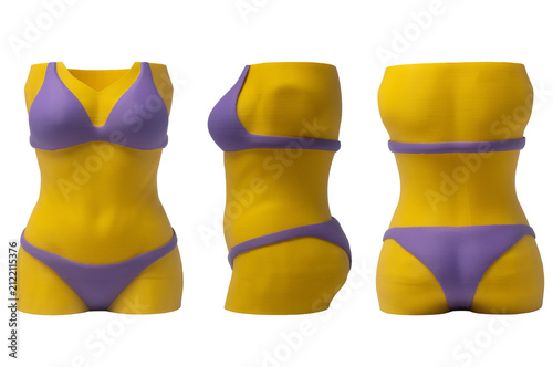3D printed female body torso vase in bikini, modern plastic decorative plant pot and holder