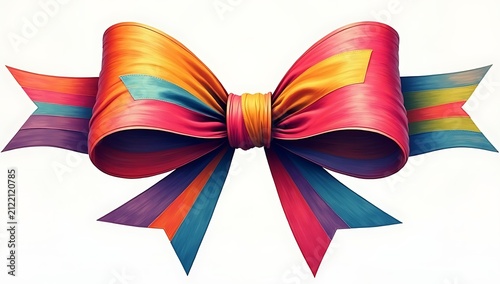 Vibrant Rainbow Bow Decoration Isolated on White Background.