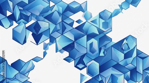 Blue geometric abstract background. Modern 3D crystal shapes with gradient texture.