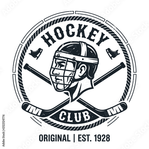 Canvas Print Vintage Hockey Club Emblem with Player and Sticks