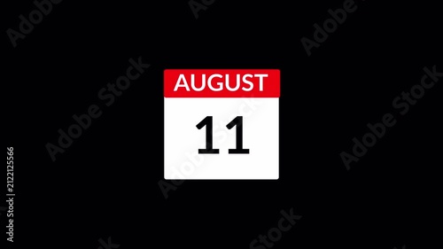 Calendar Animation Video of August Month with Transparent Background, Animated August Month Calendar, Monthly Calendar Animation for Presentations and Schedules, New Year Calendar.