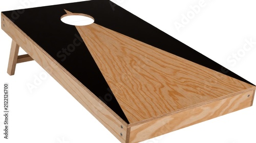 Elegant outdoor wooden cornhole game board with contrasting black playing surface with entertainment