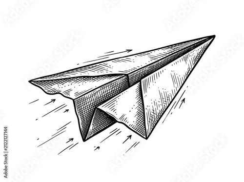 Hand Drawn Paper Airplane Flying Fast