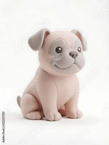 Adorable light pink puppy sitting calmly on a white studio background