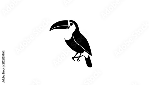Solid black silhouette of a toucan. Minimalist bird icon design on white background.