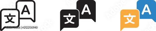 Fotografie Translate icon set featuring language translation symbols for translator app, website, UI design, and transparent vector graphics