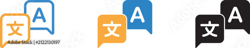 Translate icon set featuring language translation symbols for translator app, website, UI design, and transparent vector graphics. Language translation icon with chat bubbles for an online translator 