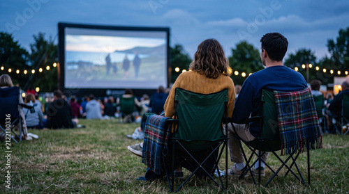 Couple regardant un film lors d’un cinéma en plein air