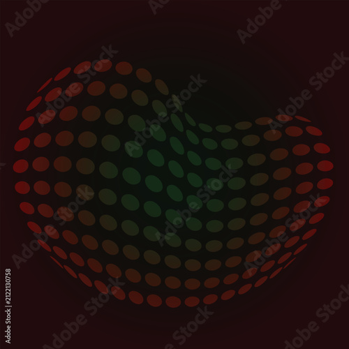 Abstract 3D Halftone Organic Blob Shape, Red and Dark Halftone Dot Grid Graphic Element